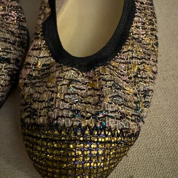 Chanel metallic pink tweed ballet flats with gold toecap and back detail 39.5 - Picture 3 of 12